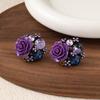 Purple Rose Flower Diamond Stud Earrings Feminine Elegance Niche Earrings Vintage Retro Unique Earrings