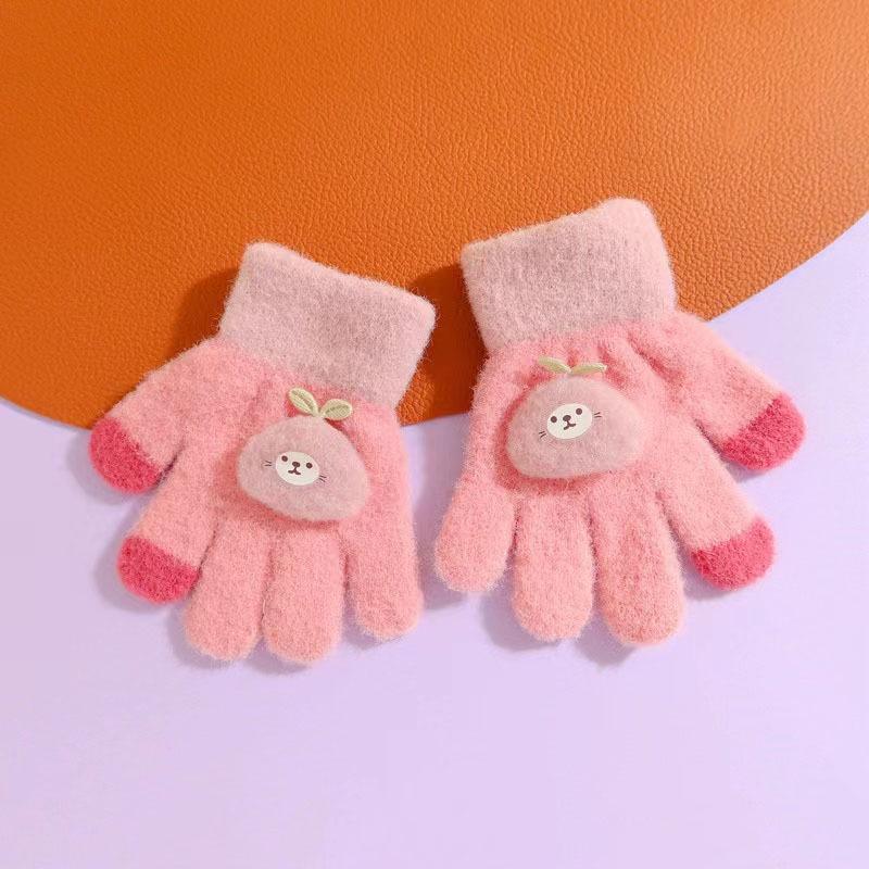 Cute Cartoon Bear Baby Gloves Toddler Boys Girls Warm Knitted Mittens Autumn Winter Kids Kindergarten Five Fingers Gloves