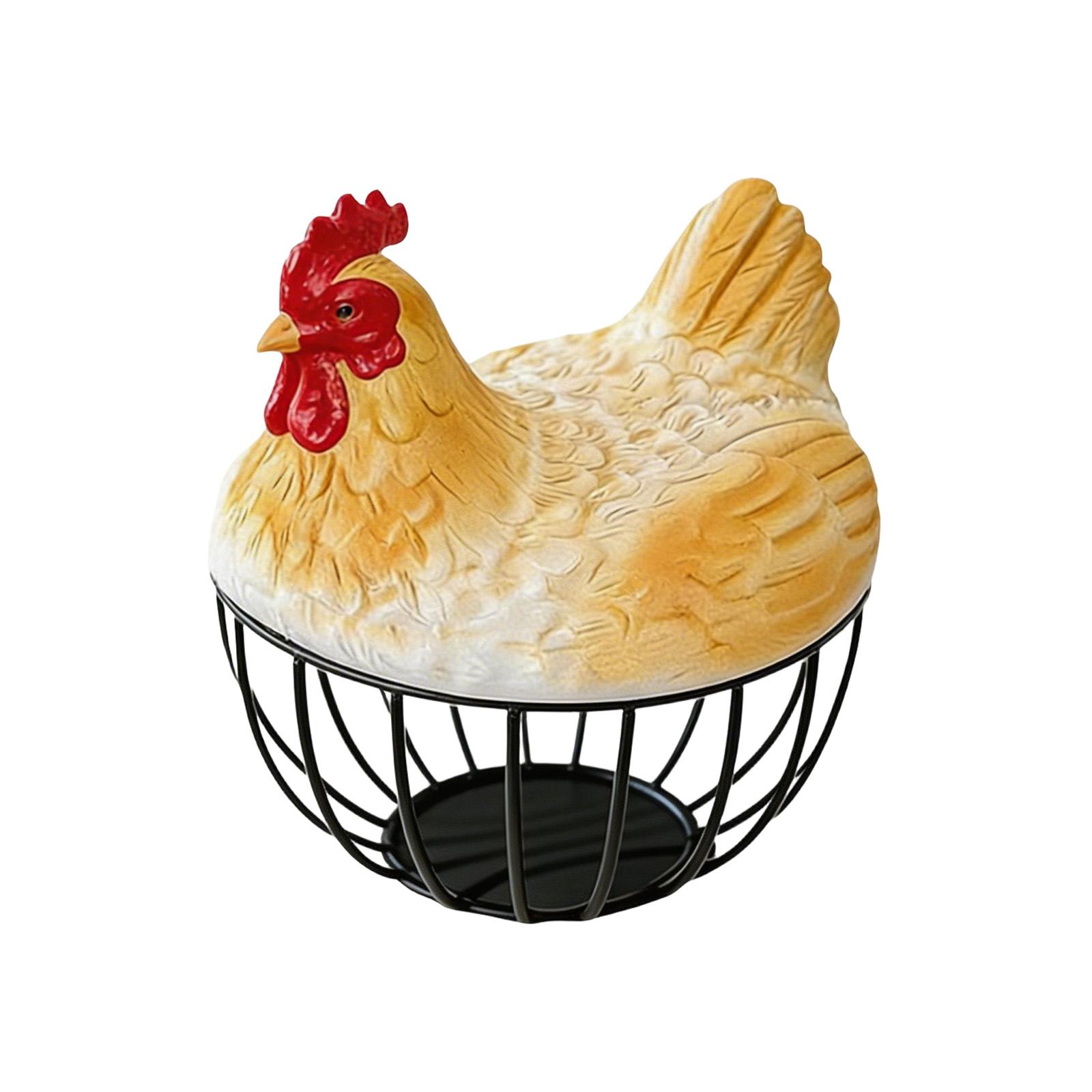 

Farmhouse Style Chicken Egg Storage Basket with Removable Ceramic Hen Lid and Metal Wire Basket for Kitchen Countertop Organization and Egg Holder One Size