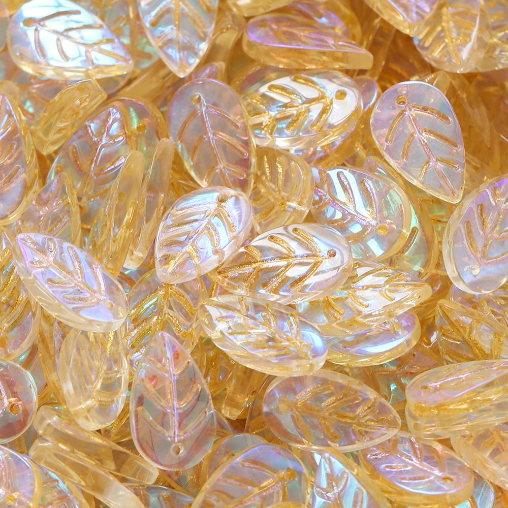 10 30pcs/lot Gradient Leaf Shaped Glass Pendant Beads Transparent Spacer Beads For DIY Bracelet Necklace Making Accessories