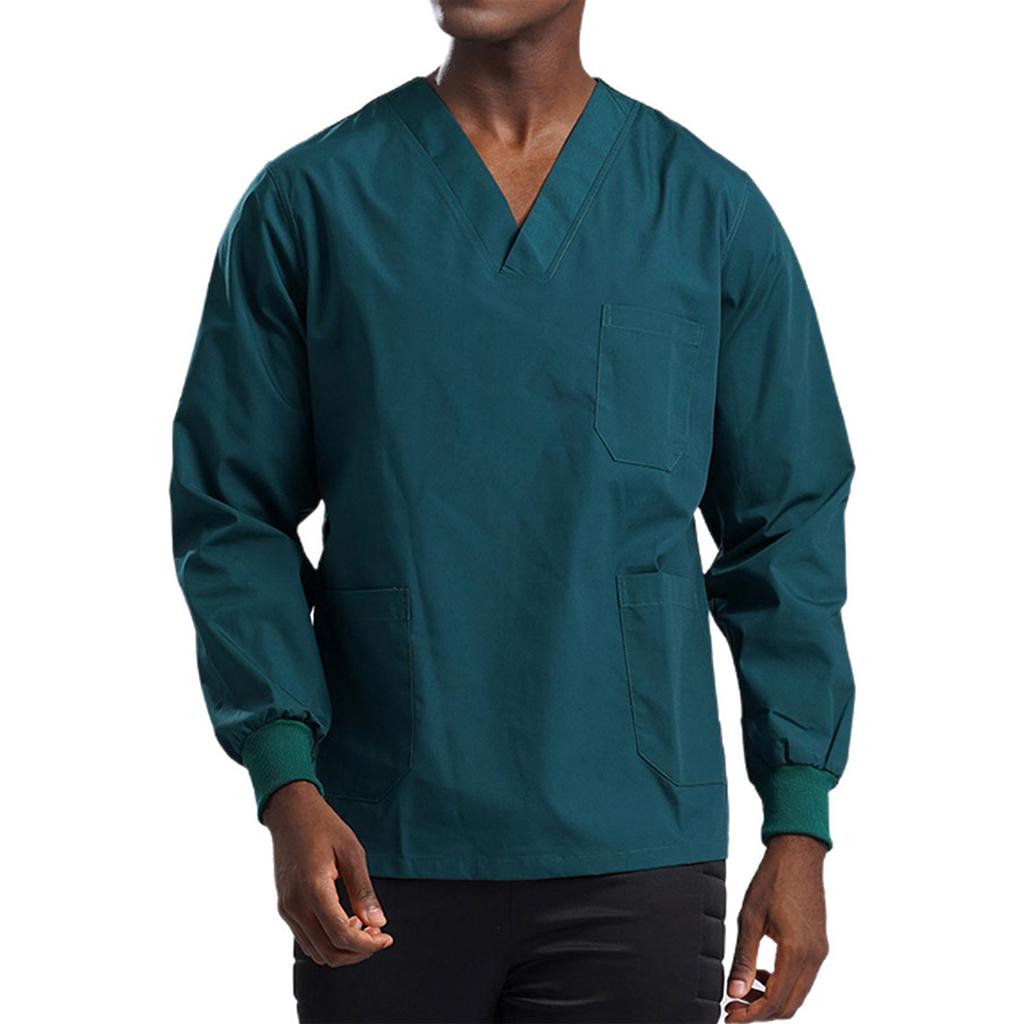 Top da lavoro multi-tasche a maniche lunghe da uomo per settore sanitario, uniforme medica, abbigliamento da lavoro
