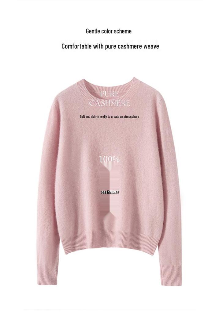 Women's Cashmere Round Neck Long Sleeve Pullover Sweater - Warm and Versatile for 2025 Autumn/Winter