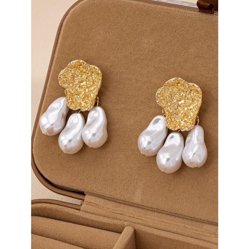 Baroque pearl geometric french retro irregular women s earrings разноцветный