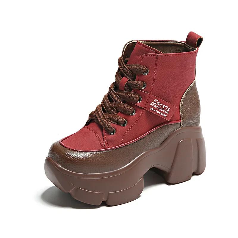 

Товста підошва Ретро Ботильйони до щиколотки Жіноча мода Зима Жіночі Збільшення Повсякденні На шнурівці На танкетці Платформа Короткі ботильйони Zapatillas Mujer2024 34 червоний