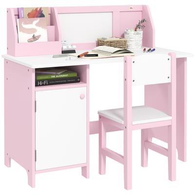 Children's Table and Chair Set with Whiteboard - Children's Desk for Ages 5+ - 90L X 45W X 85H Cm Pink