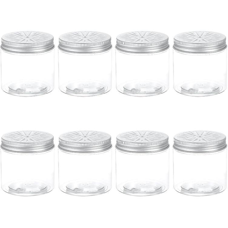 HARFINGTON 8 Pcs Aluminium Tins with Hollow Lids 6.8oz/200ml Empty Scent Beads Storage Container Round Refillable Spice Plastic Jars Sample for Air