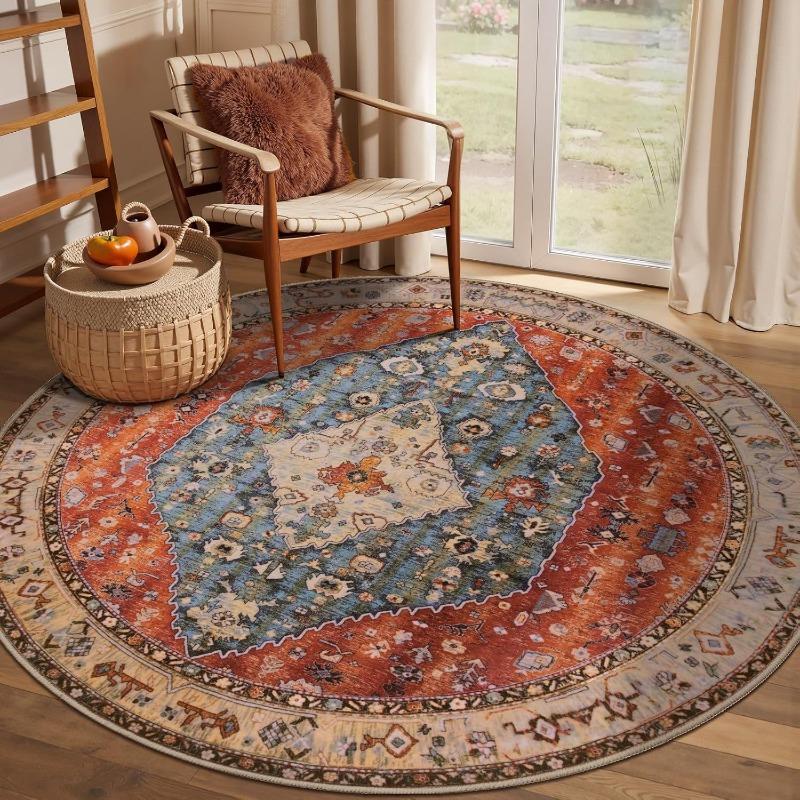 Bohemian Round Carpet Floral Design Anti-slip Floor Mat Home Decor Soft Area Rug for Living Room Bedroom Kitchen