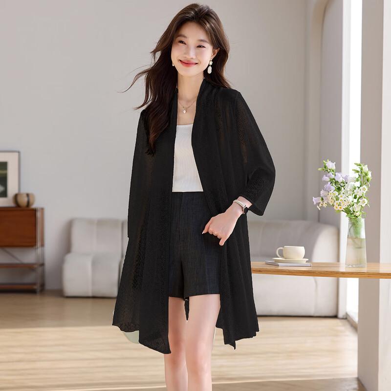 Sanpowa Women s Thin Knit Cardigan Jacket чёрный