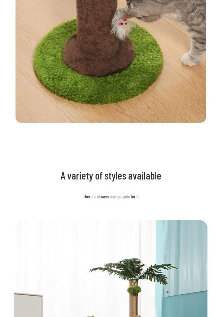 Coconut Palm Leaf Cat Tree with Scratching Post & Mouse Teaser