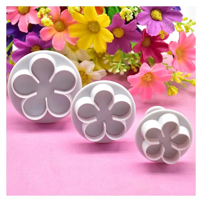 3Pcs Flower Plunger Cookie Cutter DIY Blossom Flower Cake Fondant Mold Plastic Cake Decorating Tools Baking Accessories