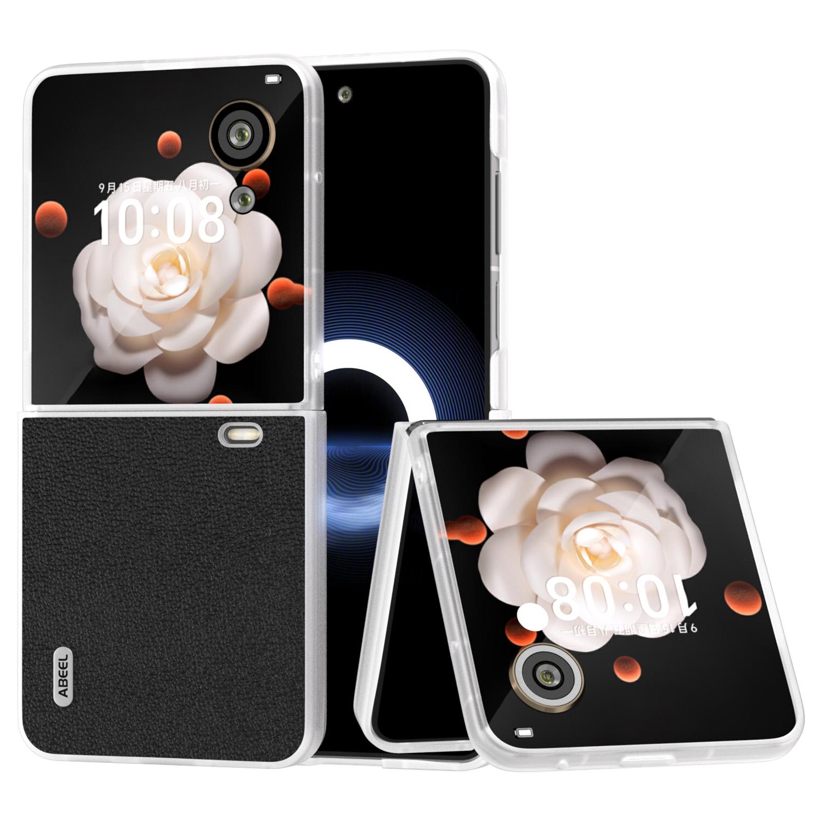 

For Honor Magic V Flip 5G Slim Case Matte Frame Genuine Cow Leather+PC Phone Cover Black