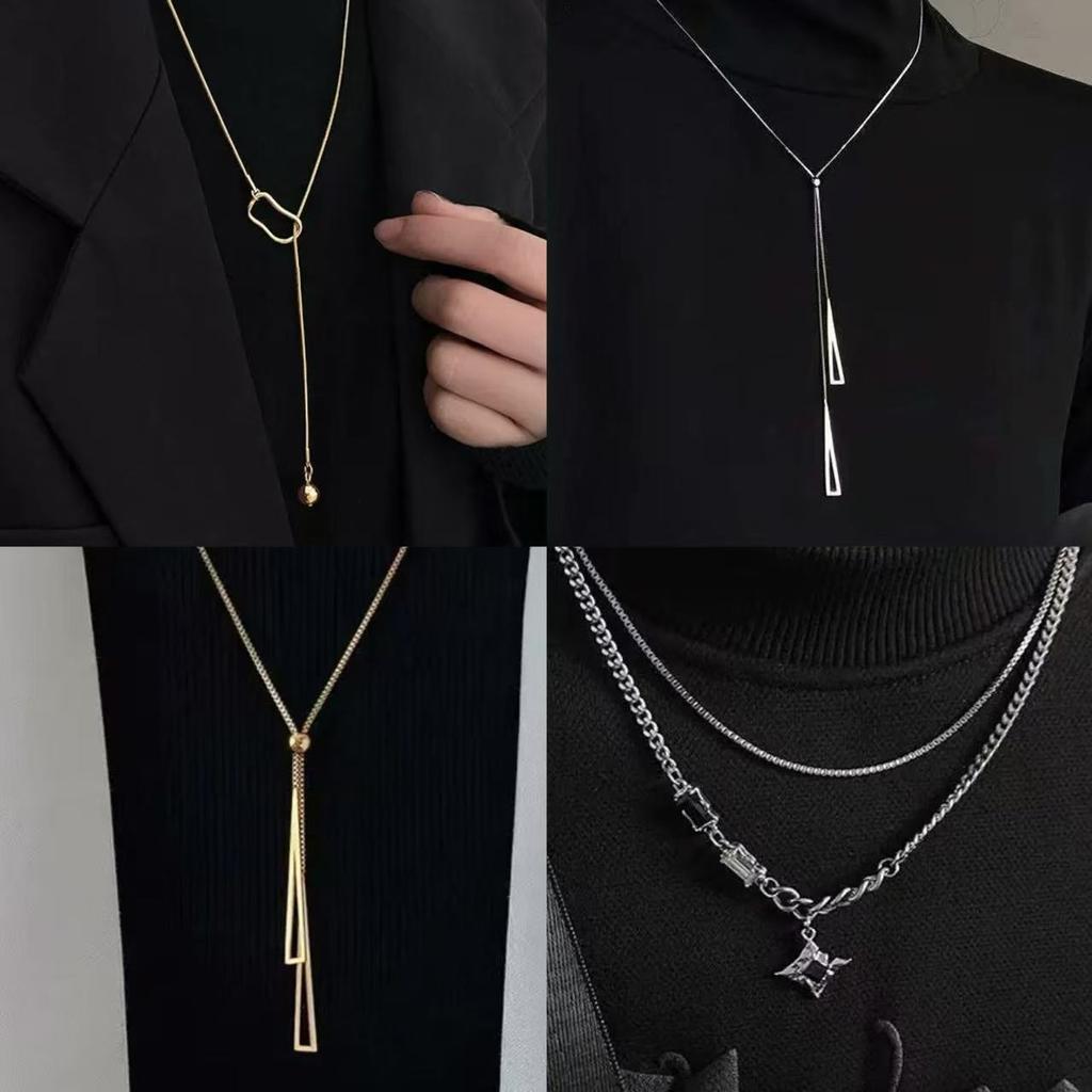 Mangxing Double-layer Necklace Men's Trendy Sweater Chain Light Luxury Niche Design Hip-hop Style Couple Boys and Women's Collarbone Chain