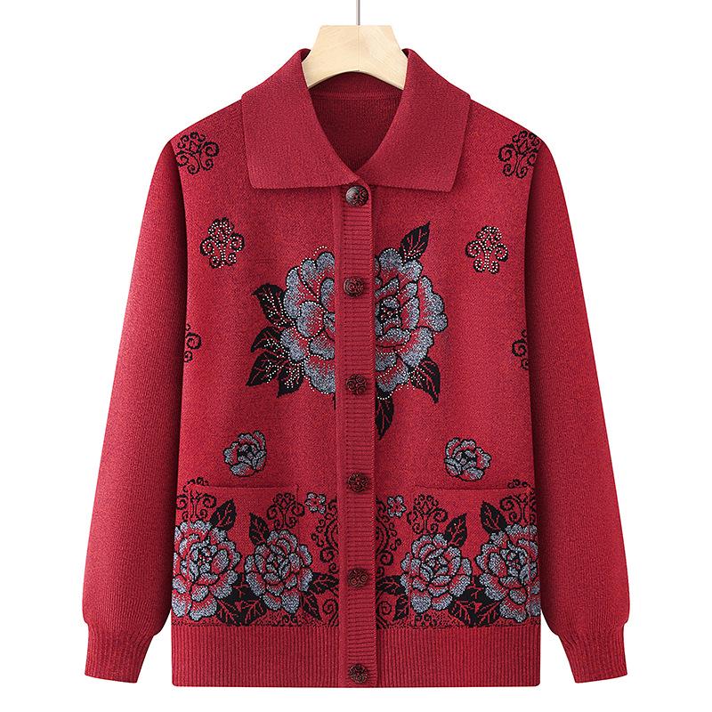 Cardigan lavorato a maglia primaverile-autunnale della nonna per donne di mezza età e anziane