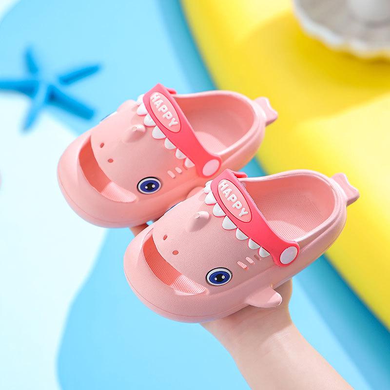Shark EVA Perforated Summer Sandals for Kids - Non-slip Cartoon Indoor Slippers for Boys and Girls.