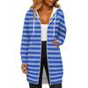 Women's Fashionable Striped Printed Long Sleeved Drawstring Hooded Zipper Pocket Long Casual Sweatshirt Jacket