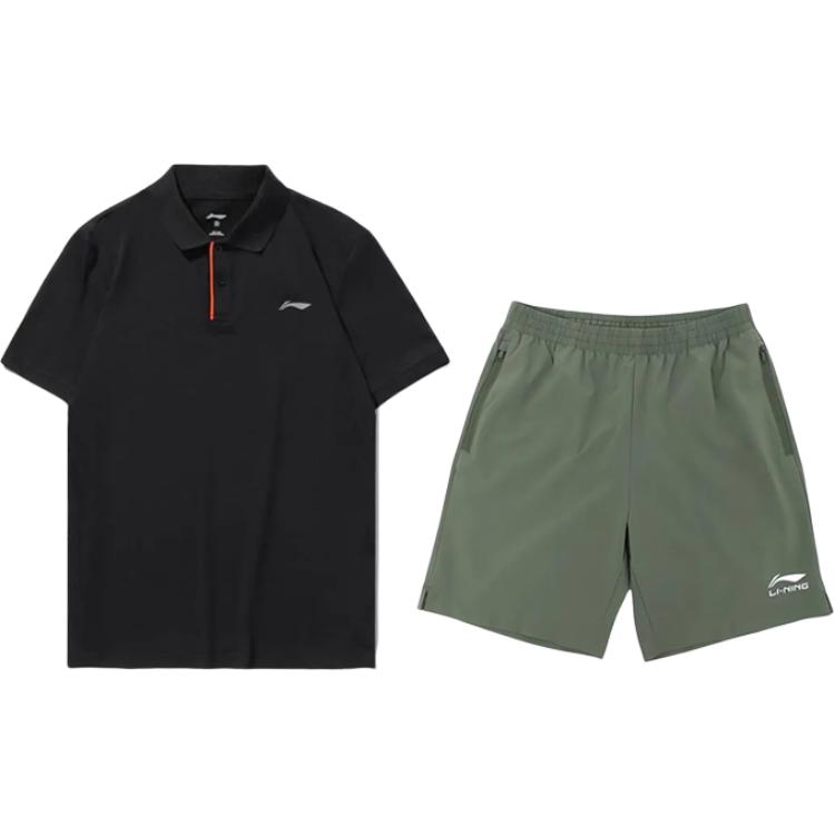 

Li-Ning Minimalist Embroidered Versatile Polo Short Sleeve Comfortable Five-Point Pants Casual Sports Suit Unisex suit YPLT027-1+YKSV147-1 XL