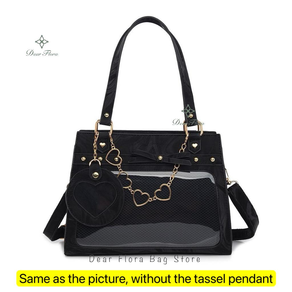 Y2k Women Vintage Ita Shoulder Bag Lolita Girl Transparent Pocket Fashion Aesthetic Crossbody Bags Cute Bow DIY Display Handbags