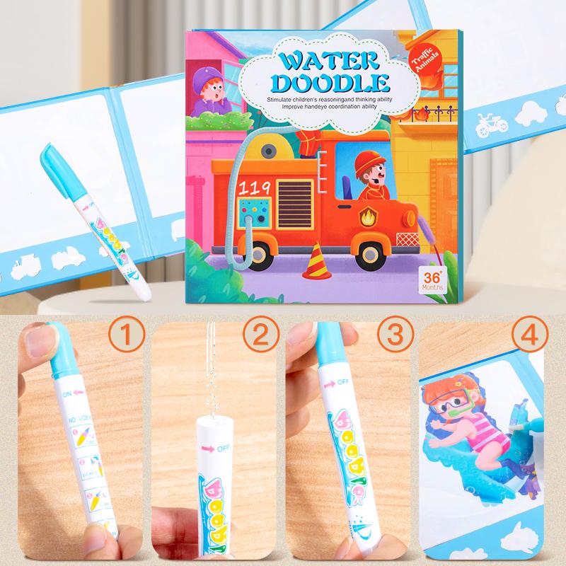 Neues magisches Wassermalbuch für Kinder, wiederverwendbare Aufkleber, Malspielzeug mit Stift, Geschenkset für die frühe Bildung, lustiges Lernaktivitätsset