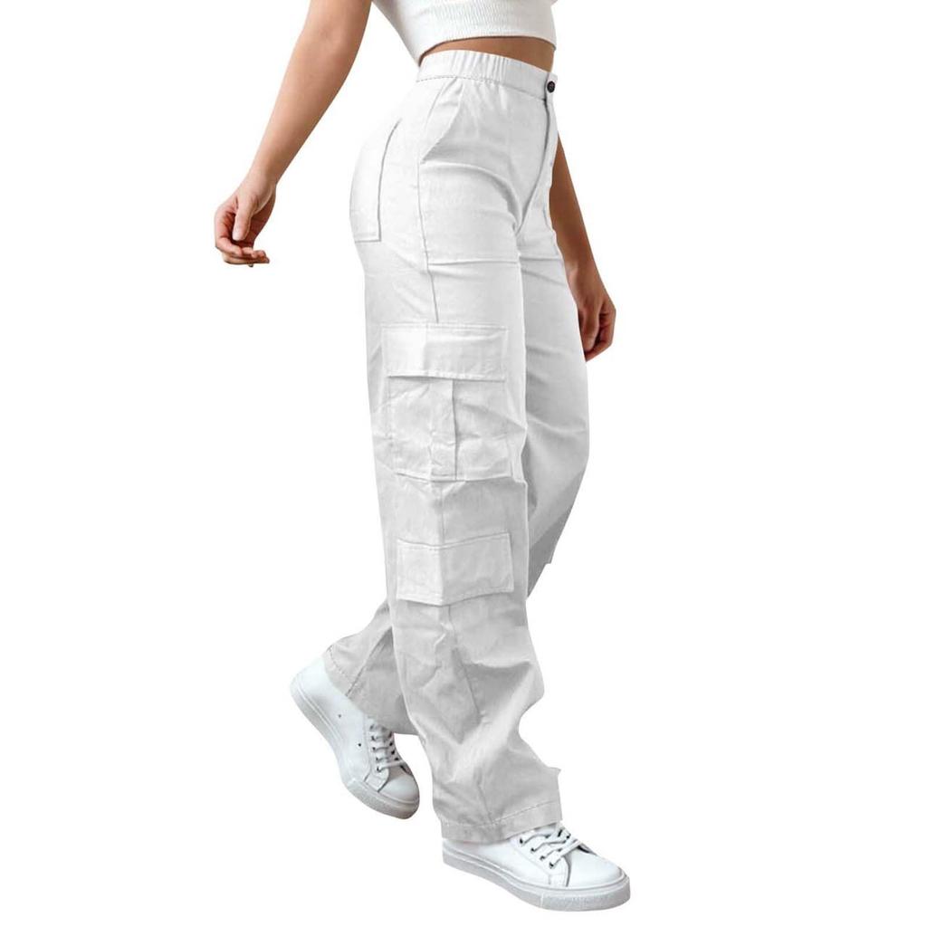 Dámské elastické cargo kalhoty s vysokým pasem, strečové, ležérní, se širokými nohavicemi, streetwear, parašutistické, turistické kalhoty s kapsami
