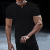 V-Neck Short Sleeve Arc Hem Men T-shirt Summer Solid Color Simple Tee Shirt Streetwear
