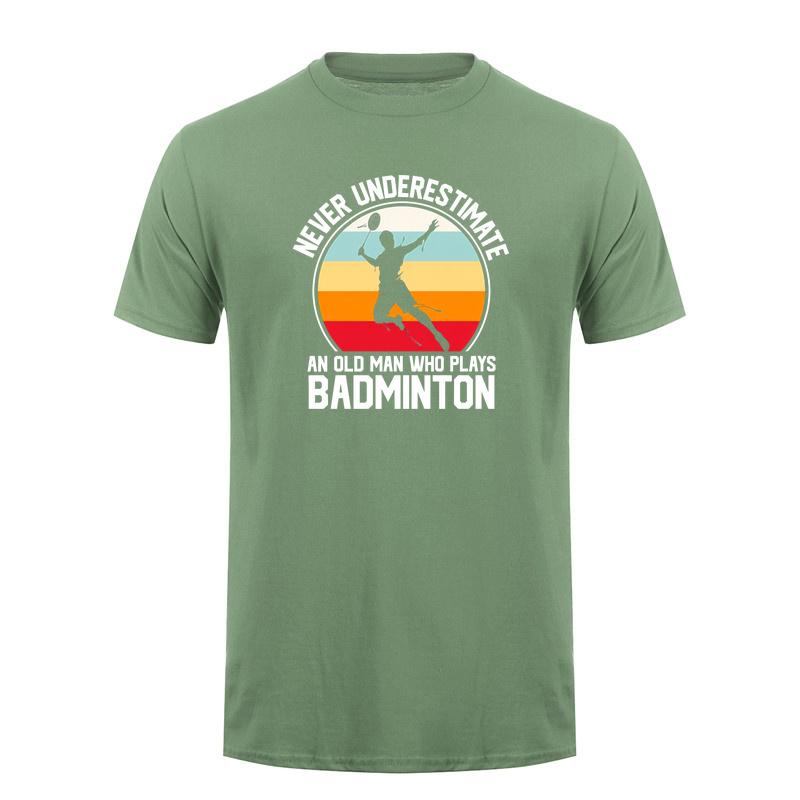 Never Underestimate An Old Unisex Who Plays Badminton T Shirt Retro Sunset Tshirts Sports Lover Gift Da844