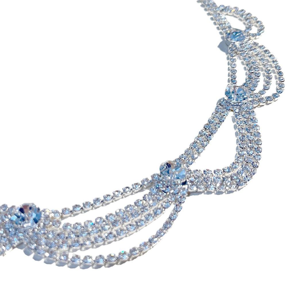 European and American full diamond fringe necklace stud earrings fashion fake collar elegant neck chain lady temperament light luxury bridal design