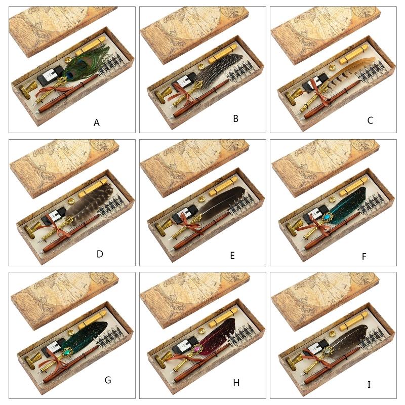 Exquisite Dip Pen Set Wax Stick Set Calligraphy Feather Pen Kit 10Pcs Replacement Nibs for Invitations Letters Writing
