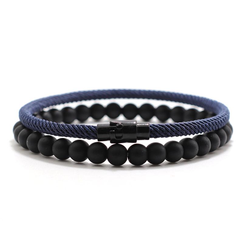 2 stk Matchende Armbåndssett Unisex 6mm Onyx Stein Armbånd 4mm Snorsmykke Par Armbånd Brazalete Pulseira Smykker