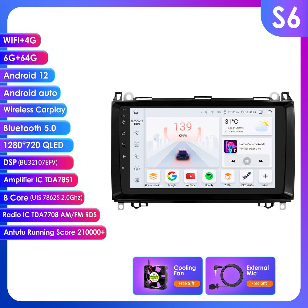 HIzpo 9" Android 13 Wireless Carplay for Mercedes Benz B200 W245 W639 W906 Sprinter Navi GPS 2 Din Car Radio Multimedia Player RDS DSP Bluetooth SWC