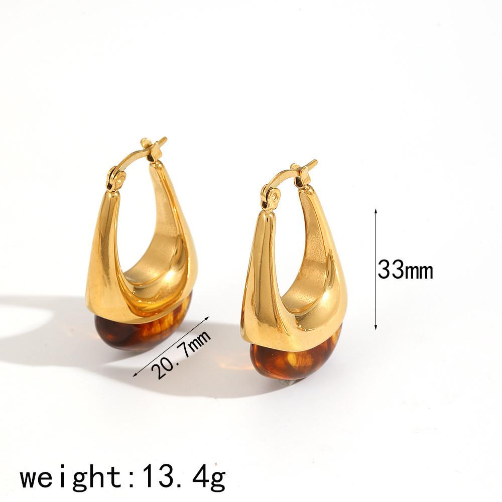 Modern Geometric Resin Stainless Steel Earring For Women With Gold Plating And Elegant Style