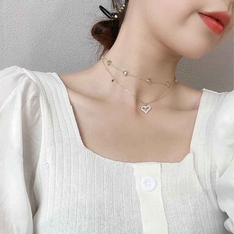 Vergoldete Liebeskette Doppellagige Flash-Diamant Zirkon Choker Halskette Temperamentvoll Schlicht Hochwertig Schlüsselbeinkette Accessoires