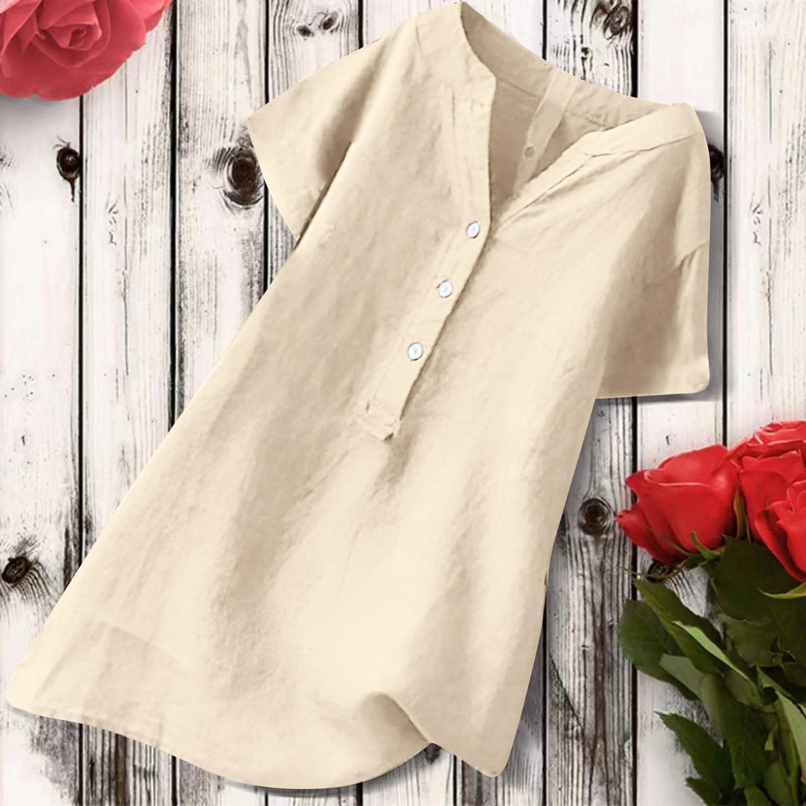 Женская хлопково-льняная футболка с круглым вырезом — фото 4