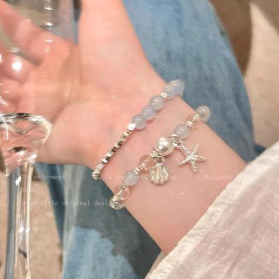 Beach Vacation Sea Star Silver Beads Stringing and Beading Handcrafted Bracelet for Women, A Niche and Exquisite Handcrafted Bracelet Accessory.