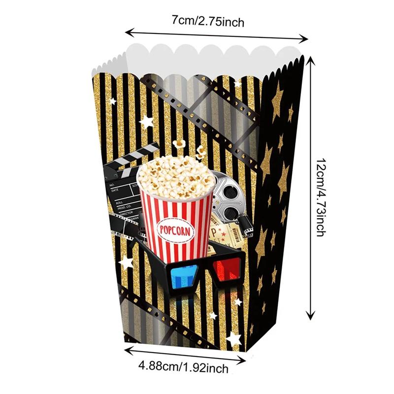 4/8Pcs Movie Night Party Popcorn Box Cinema Party Paper Popcorn Snack Buckets Trays Movie Themed Birthday Decoration Supplies