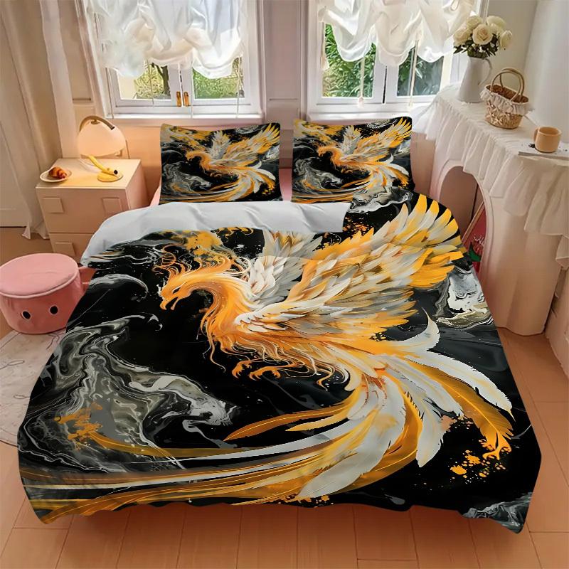 3PCs Phoenix Feather Design Cover Set, Breathable Fabric(1 Duvet Cover + 2 Pillowcases) (Without Quilt) yy250911206