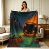 Soft Warm Flannel Blanket Spooky Halloween Witch Cavern Pumpkin Castle Print All Season Blanket for Sofa Couch Bedroom Living Room Home Decor