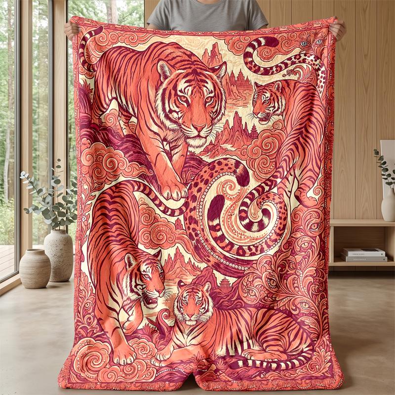 Tiger Family in Harmony Theme blanket Lightweight Warm Flannel Blanket Decorative Throw Blanket for Home Decoration