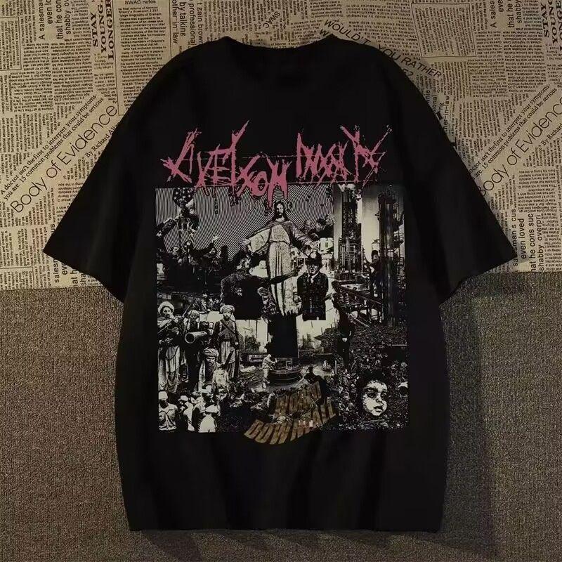 

Американский Ретро Уличный Тренд Бренд Принт Персонажа Хлопковая Футболка с Коротким Рукавом Мужская и Женская Летняя Свободного Кроя 4XL