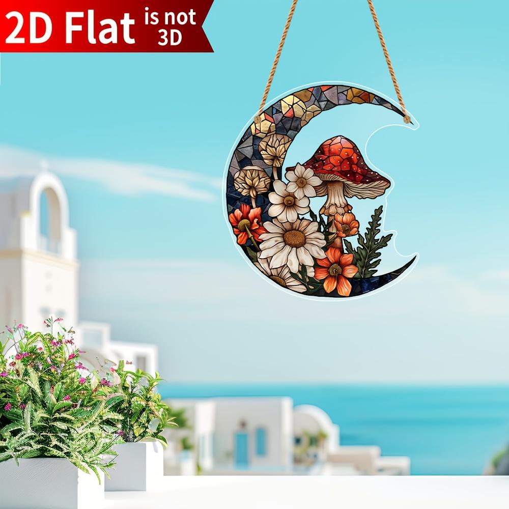 2D flacher Acryl Mondlicht Pilz und Blume Fensteranhänger - Innen- und Außendekoration für Haus und Garten