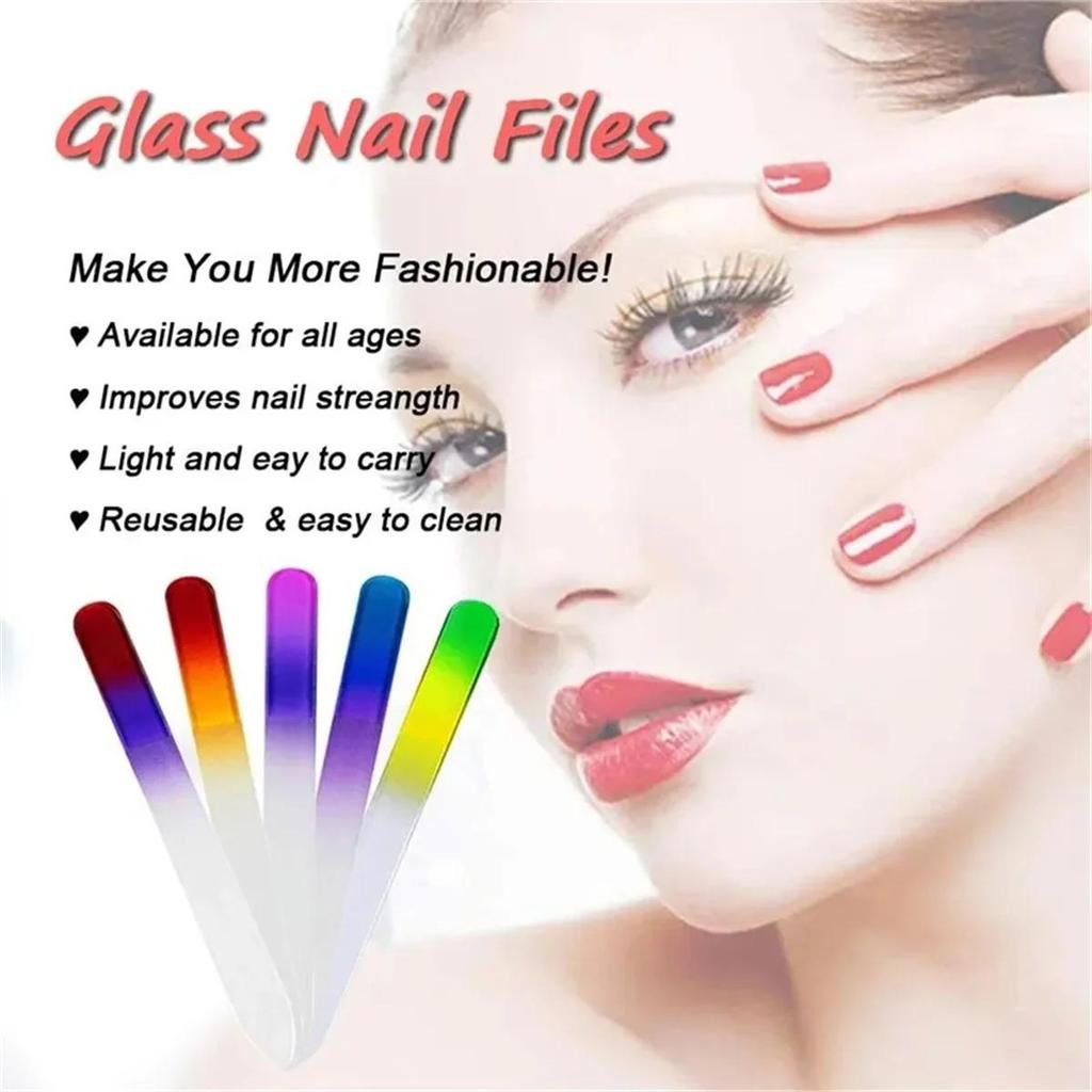 1 stücke Bunte Glas Doppelseitige Nagelfeilen Streifen Professionelle Transparent Gradienten Kristall Poliert DIY Maniküre Werkzeuge Liefert
