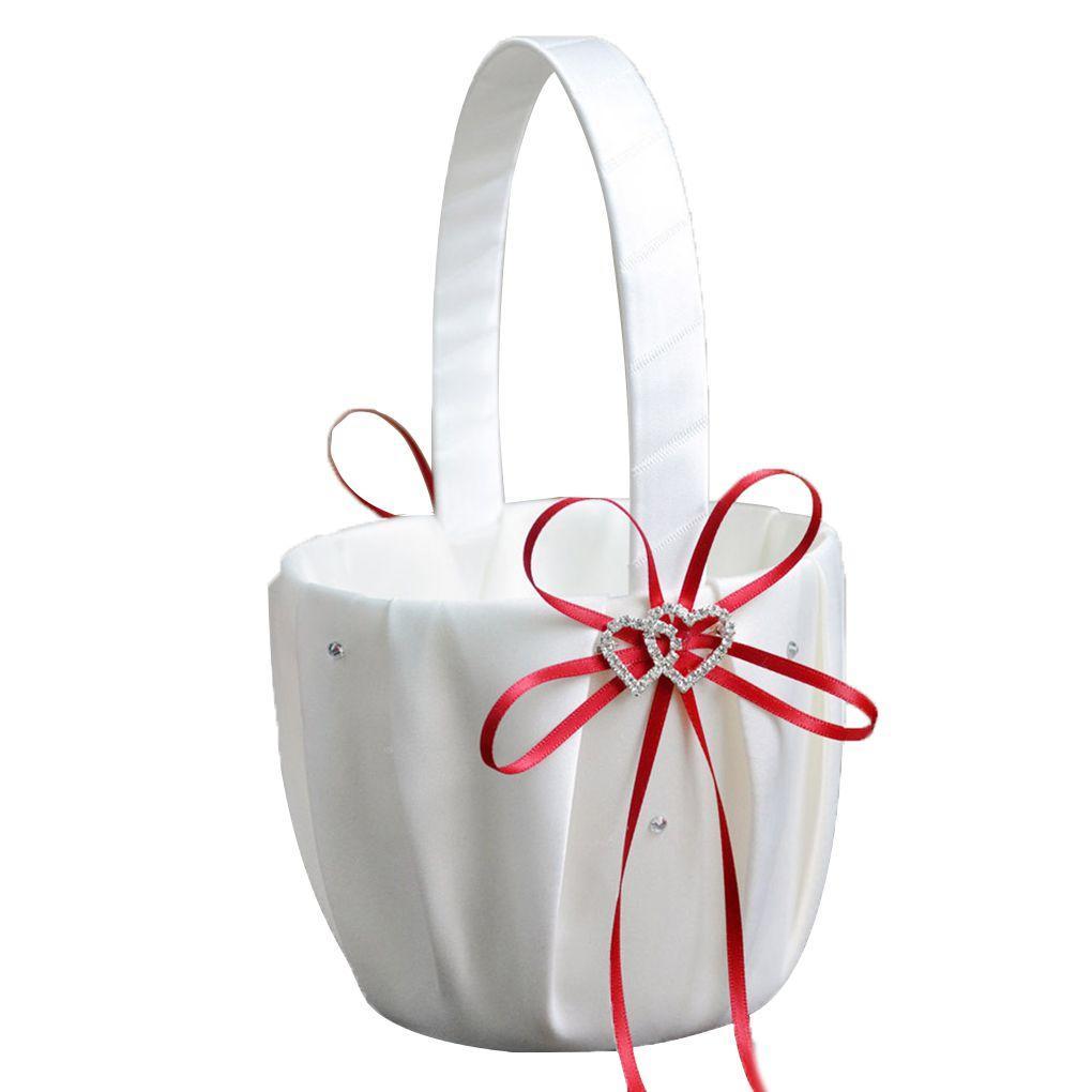 White Flower Girls Basket Pearl Simple Wedding Basket For Flower Bride/Kids Hand Held Wedding Ceremony Party Decorations