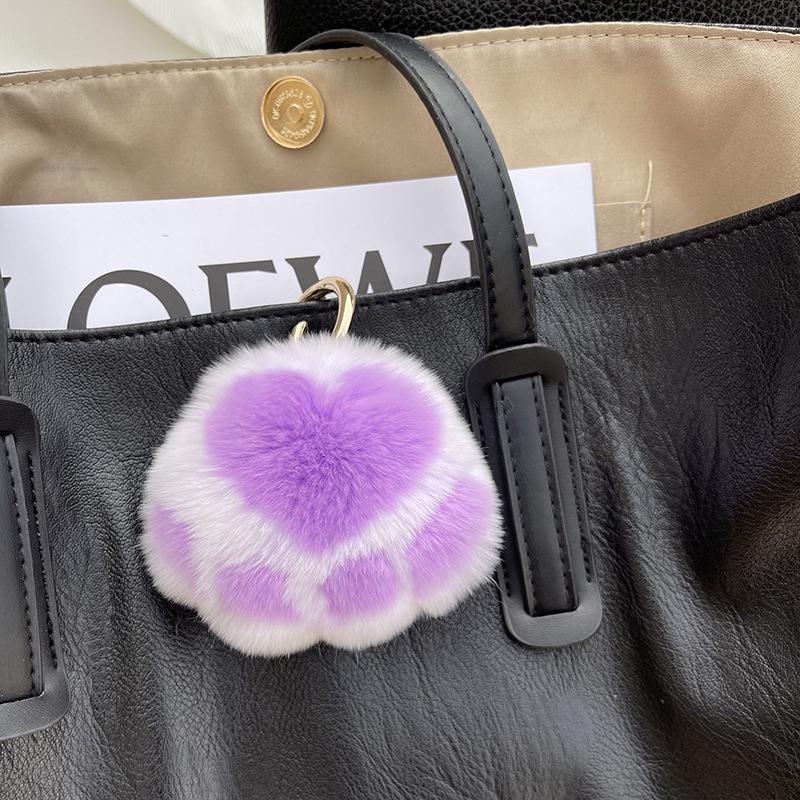 Real Fur Kitten Paw Charm - Plush Rabbit Fur Keychain & Bag Pendant