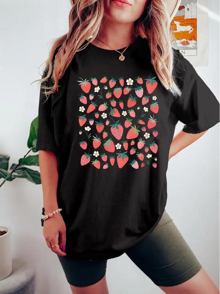Women's Short Sleeve Cherry Print Top with Free Shipping
