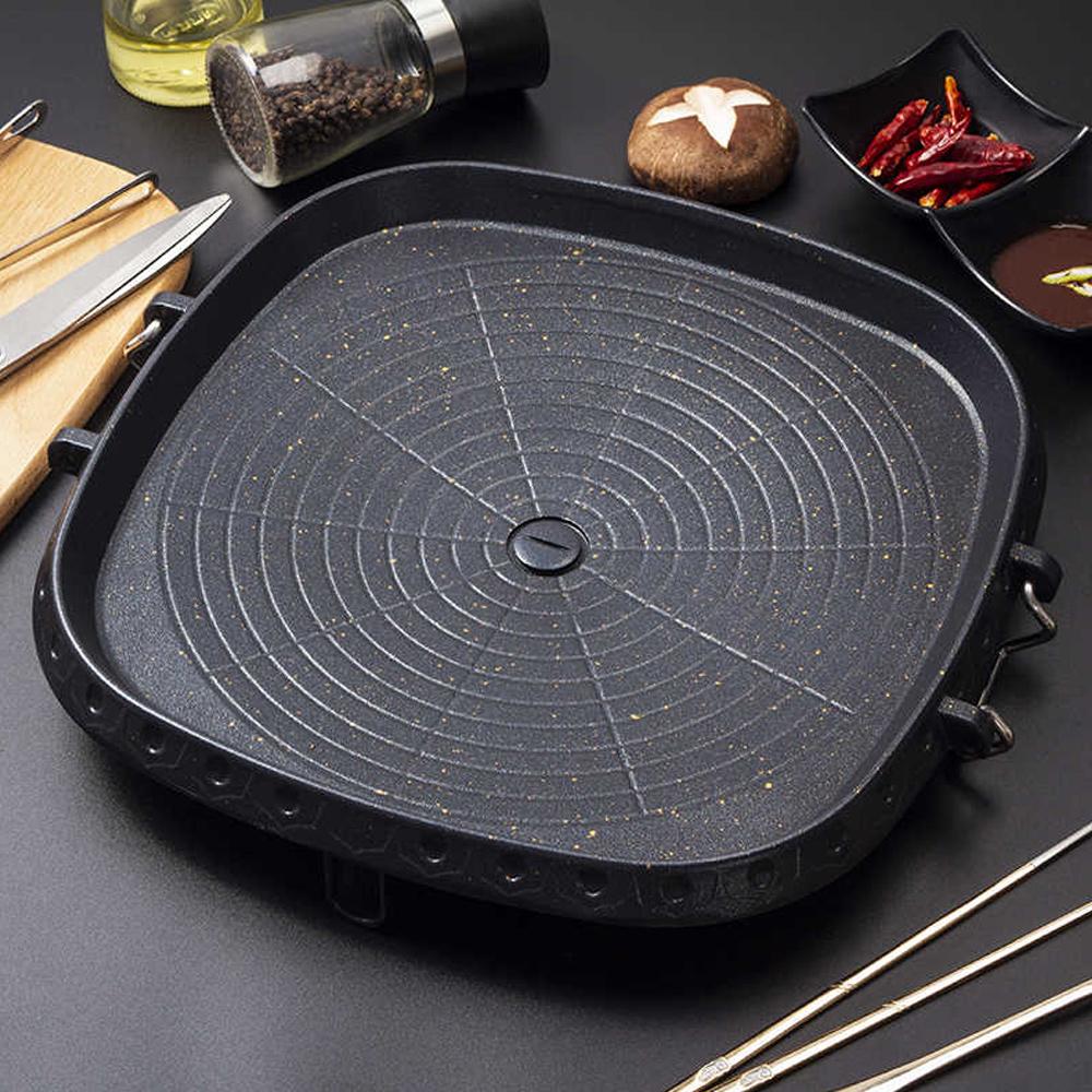 KOSUN Korean Grill Pan 12-inch Non-stick Griddle Barbecue Plate Smokeless Baking Tray Cooking Meat Frying Pan for Indoor Outdoor