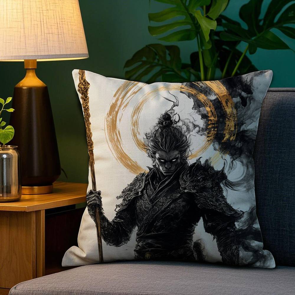 Black Myth Wukong Pillow Case Plush Linen Soft Double Sided Printed Design Throw Cushion Decorative Home