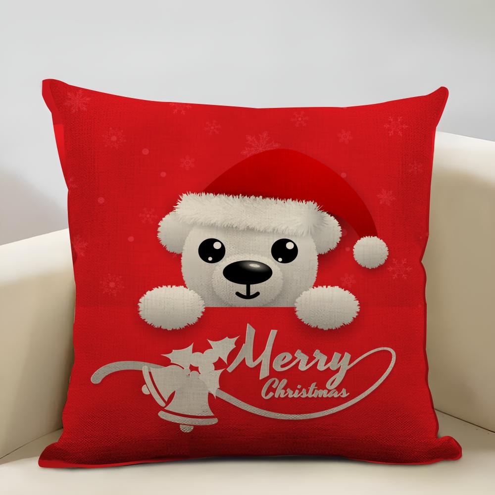 Niedlicher Weihnachts-Kissenbezug Haushaltsdekoration Leinen Sofa-Kissenbezug: Hautfreundlich & Atmungsaktiv Mit Unsichtbarem Reißverschluss