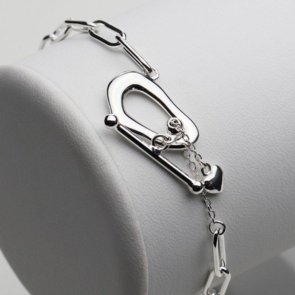 

[As Little] Chain Silver Bracelet Silver 925 Link Toggle Heart Clip Fashion