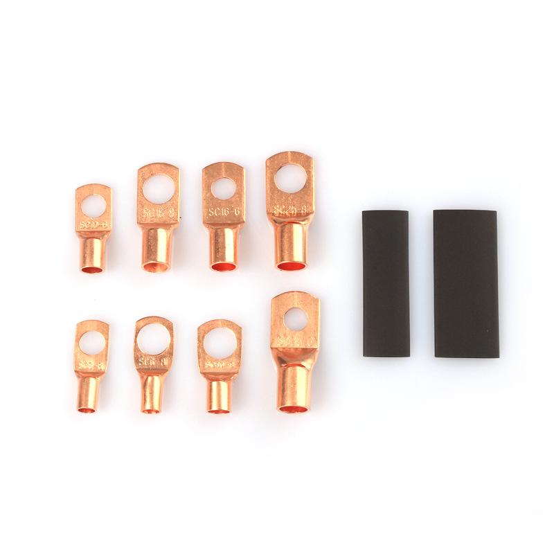 140Pcs/Box SC Copper Open Barrel Terminals with Black Heat Shrink Tubing Bare Cable Connectors