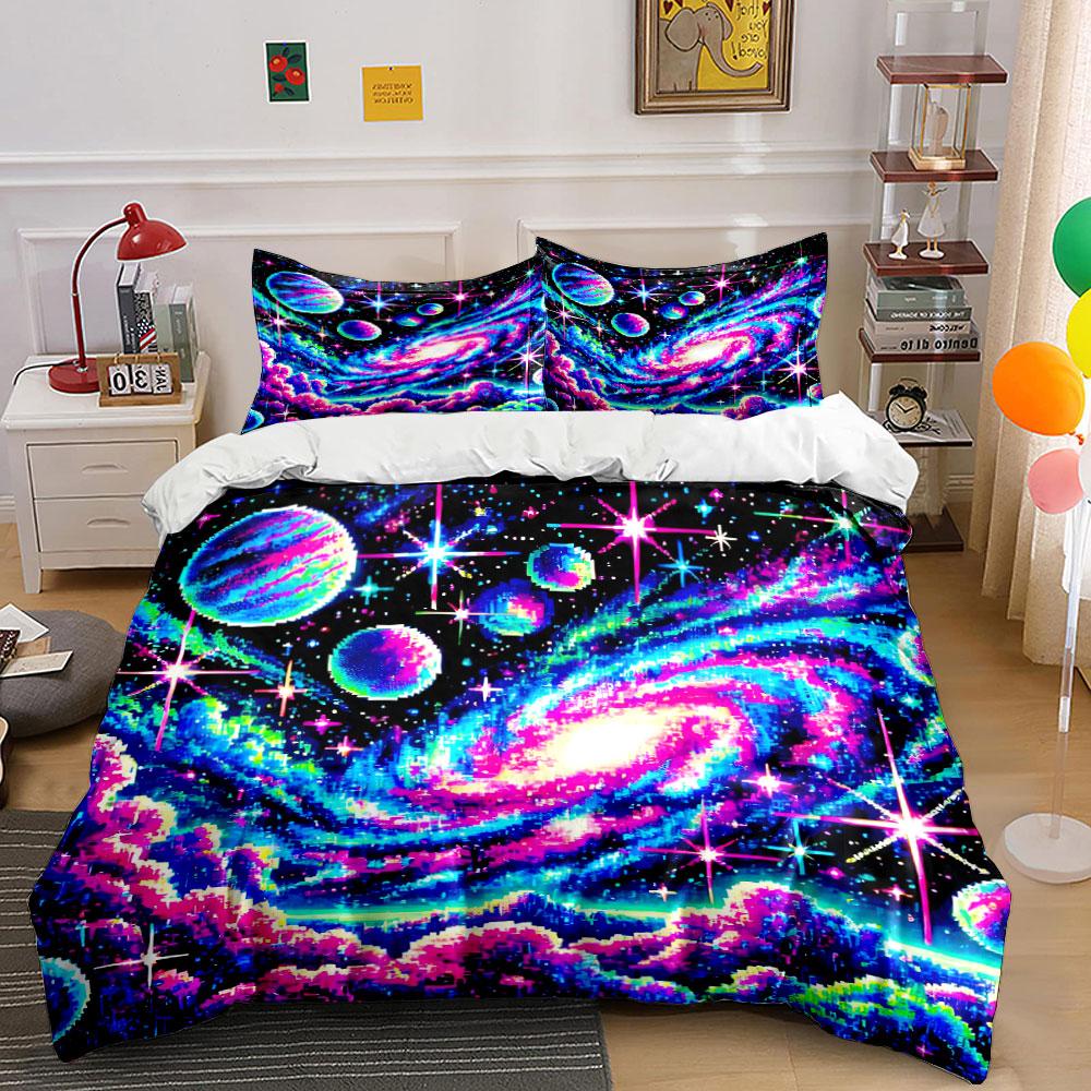 Galaxy-Themed Three-Piece Decor Set Soft Comfortable Duvet Cover Bedding Set Included 1*Duvet Cover & 2*Pillowcases, Gift