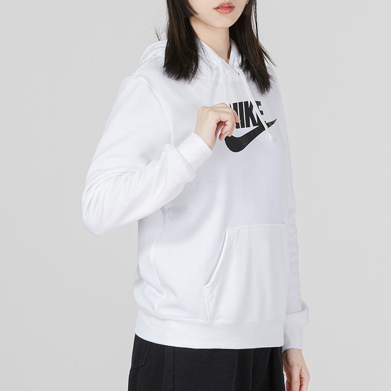 Nike Sportswear Club Fleece Graphic Standard Fit Pullover Hoodie Women Tops White DQ5776-100
